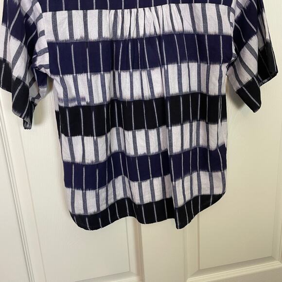Apiece Apart Mission Ikat Print Popover S/S Blouse Shirred Cotton Top Sz XS - Picture 7 of 10